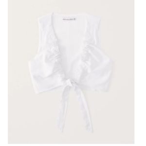 Abercrombie Cropped Tie-Front Linen-Blend Top in White